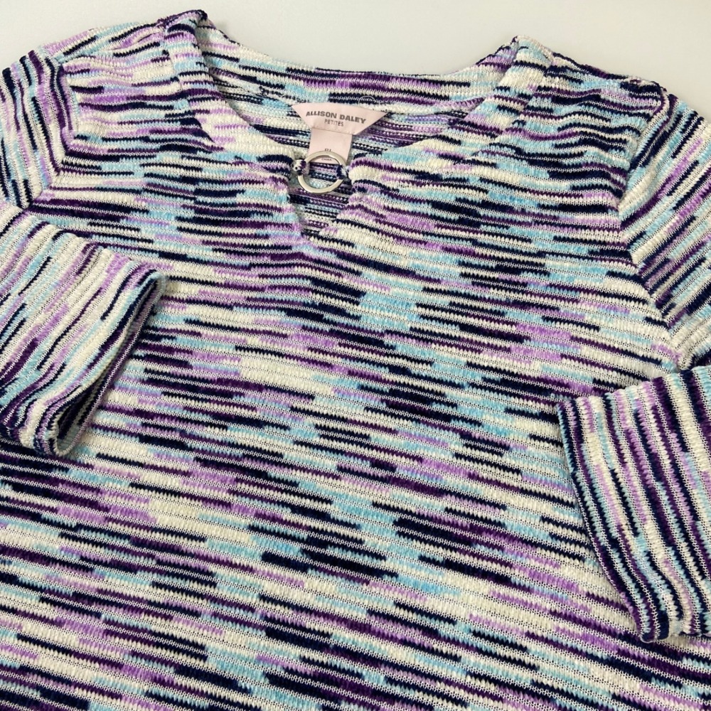 Allison Daley Petites Women Sz PL Multicolor Striped Knit V-Neck 3/4 Sleeve Top‎